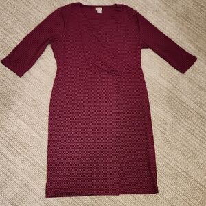 Chico's Dark Pink And Black  Faux-Wrap Midi Dress